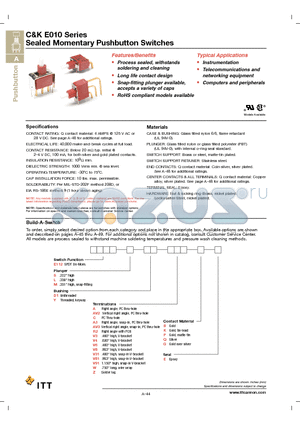 E112LD1AV2PE datasheet - Sealed Momentary Pushbutton Switches