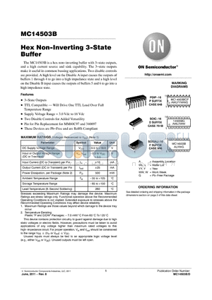 MC14503BDR2G datasheet - Hex Non-Inverting 3-State Buffer