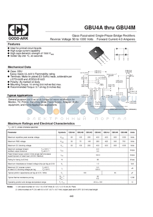 GBU4A datasheet - Glass Passivated Single-Phase Bridge Rectifiers Reverse Voltage 50 to 1000 Volts Forward Current 4.0 Amperes