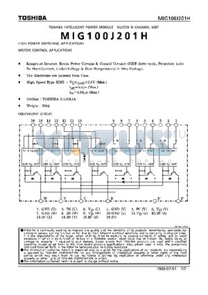 MIG100J201H datasheet - N CHANNEL IGBT (HIGH POWER SWITCHING, MOTOR CONTROL APPLICATIONS)