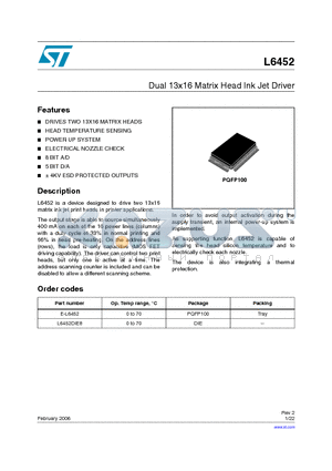 L6452_06 datasheet - Dual 13x16 Matrix Head Ink Jet Driver