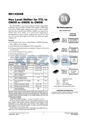 MC14504BCPG datasheet - Hex Level Shifter for TTL to CMOS or CMOS to CMOS