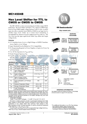 MC14504BDR2G datasheet - Hex Level Shifter for TTL to CMOS or CMOS to CMOS
