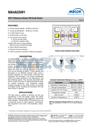 MA4AGSW1 datasheet - SPST Reflective AlGaAs PIN Diode Switch