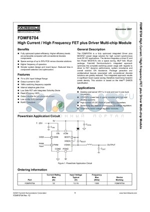 FDMF8704 datasheet - High Current / High Frequency FET plus Driver Multi-chip Module