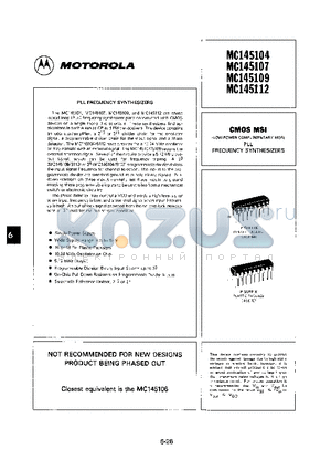 MC145107P datasheet - CMOS LSI (LOW-POWER COMPLEMENTARY MOS) PLL FREQUENCY SYNTHESIZERS