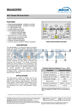 MA4AGSW2_V5 datasheet - SPDT AlGaAs PIN Diode Switch