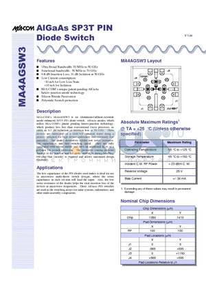 MA4AGSW3 datasheet - AlGaAs SP3T PIN Diode Switch