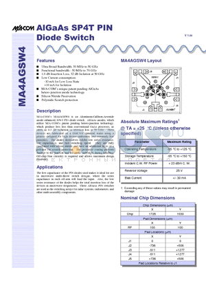 MA4AGSW4 datasheet - AIGAAS SP4T PIN DIODE SWITCH