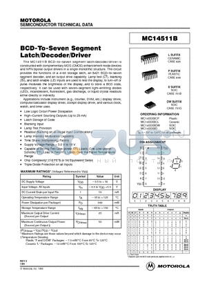 MC14511BCL datasheet - BCD-TO-SEVEN SEGMENT LATCH/DECODER/DRIVER