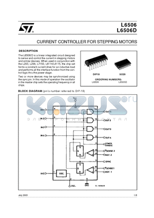 L6506D datasheet - CURRENT CONTROLLER FOR STEPPING MOTORS