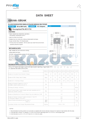 GBU4D datasheet - GLASS PASSIVATED SINGLE-PHASE BRIDGE RECTIFIER