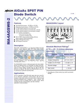 MA4AGSW8-2 datasheet - AlGaAs SP8T PIN Diode Switch