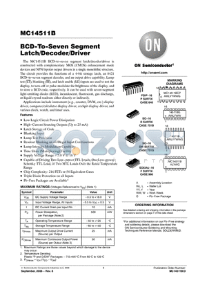 MC14511BDW datasheet - BCD−To−Seven Segment Latch/Decoder/Driver