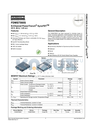 FDMS7560S datasheet - N-Channel PowerTrench^ SyncFETTM 25 V, 49 A, 1.45 mY