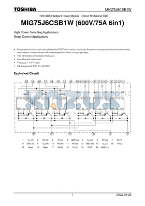 MIG75J6CSB1W datasheet - TOSHIBA Intelligent Power Module Silicon N Channel IGBT