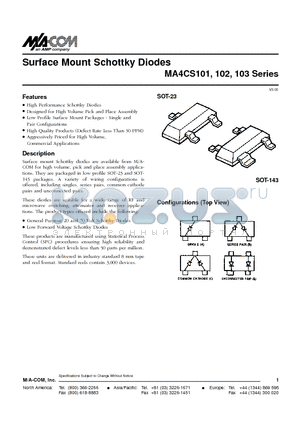 MA4CS101B datasheet - Surface Mount Schottky Diodes