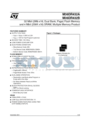 M36DR432BZA datasheet - 32 Mbit 2Mb x16, Dual Bank, Page Flash Memory and 4 Mbit 256K x16 SRAM, Multiple Memory Product