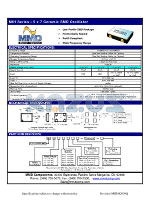 MIH101027AH datasheet - 5 x 7 Ceramic SMD Oscillator