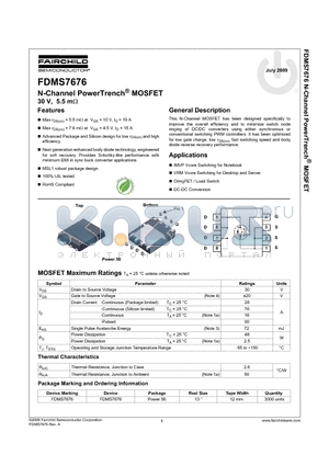 FDMS7676 datasheet - N-Channel PowerTrench� MOSFET 30 V, 5.5 m