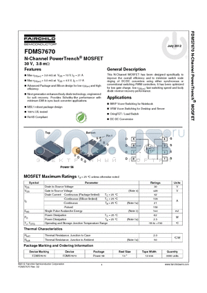 FDMS7670_12 datasheet - N-Channel PowerTrench^ MOSFET 30 V, 3.8 mY