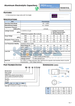 MIH datasheet - Aluminum Electrolytic Capacitors