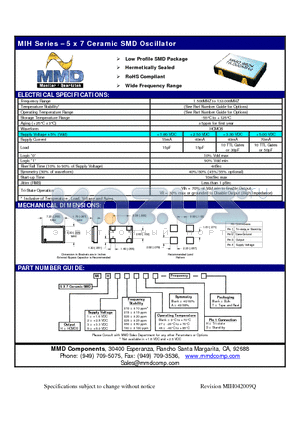 MIH101527AS datasheet - 5 x 7 Ceramic SMD Oscillator