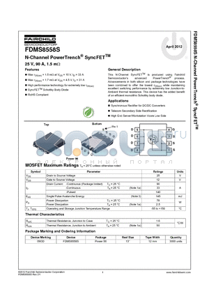 FDMS8558S datasheet - N-Channel PowerTrench^ SyncFETTM