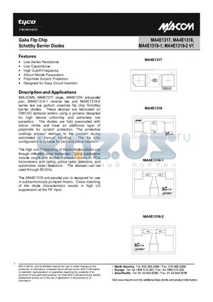 MA4E1319-1 datasheet - GaAs Flip Chip Schottky Barrier Diodes