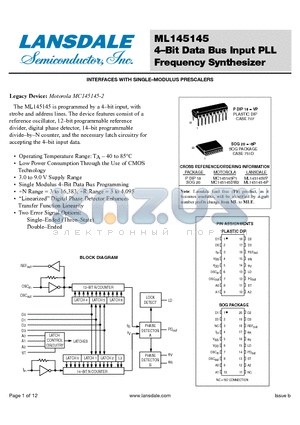 MC145145P1 datasheet - 4-Bit Data Bus Input PLL Frequency Synthesizer