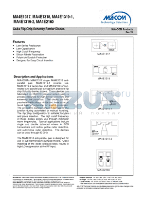 MA4E1317 datasheet - GaAs Flip Chip Schottky Barrier Diodes