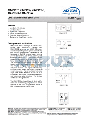 MA4E1317_V7 datasheet - GaAs Flip Chip Schottky Barrier Diodes