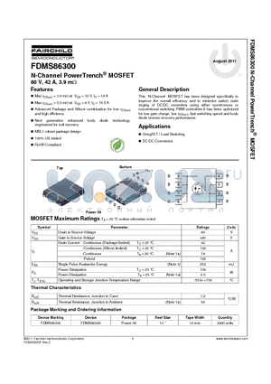 FDMS86300 datasheet - N-Channel PowerTrench^ MOSFET 80 V, 42 A, 3.9 mY