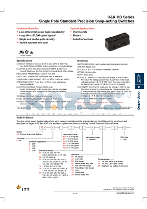 HBS1KAB4SA041C datasheet - Single Pole Standard Precision Snap-acting Switches