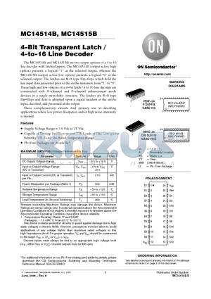 MC14514BDWR2 datasheet - 4−Bit Transparent Latch / 4−to−16 Line Decoder