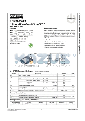 FDMS8660AS datasheet - N-Channel PowerTrench^ SyncFET 30V, 49A, 2.1mY