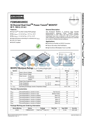 FDMS86500DC datasheet - N-Channel Dual CoolTM Power Trench^ MOSFET 60 V, 108 A, 2.3 mY