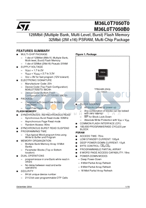 M36L0T7050B0 datasheet - 128Mbit (Multiple Bank, Multi-Level, Burst) Flash Memory 32Mbit (2M x16) PSRAM, Multi-Chip Package