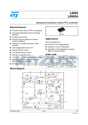 L6563ATR datasheet - ADVANCED TRANSITION-MODE PFC CONTROLLER