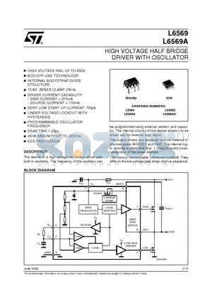 L6569A datasheet - HIGH VOLTAGE HALF BRIDGE DRIVER WITH OSCILLATOR