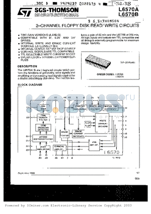 L6570A datasheet - 2-CHANNEL FLOPPY DISK READ/WRITE CIRCUITS