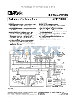 ADSP-21160NKB-95 datasheet - DSP Microcomputer