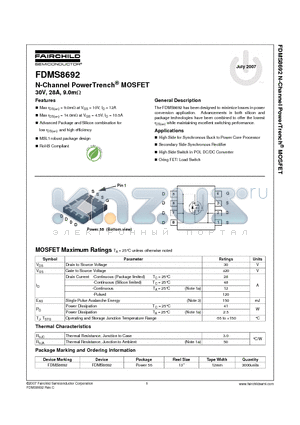 FDMS8692 datasheet - N-Channel PowerTrench^ MOSFET