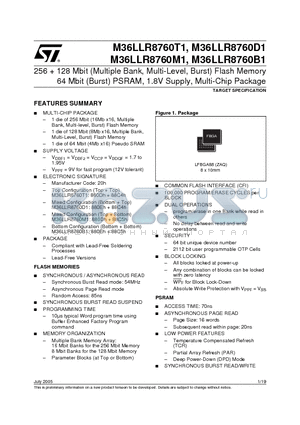 M36LLR8760D1 datasheet - 256  128 Mbit (Multiple Bank, Multi-Level, Burst) Flash Memory 64 Mbit (Burst) PSRAM, 1.8V Supply, Multi-Chip Package