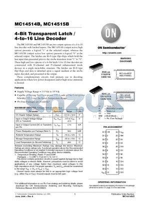 MC14515BCPG datasheet - 4−Bit Transparent Latch / 4−to−16 Line Decoder