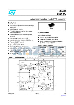 L6563_07 datasheet - Advanced transition-mode PFC controller