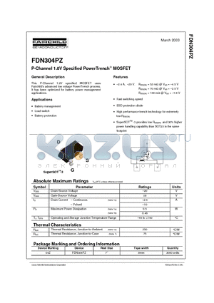 FDN304PZ datasheet - P-Channel 1.8V Specified PowerTrench MOSFET