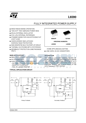 L6590 datasheet - FULLY INTEGRATED POWER SUPPLY FIPS