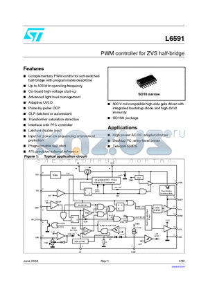L6591TR datasheet - PWM controller for ZVS half-bridge