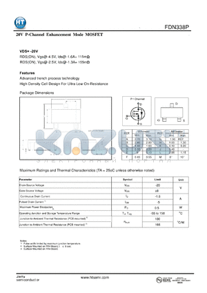 FDN338P datasheet - 20 V P-Channel Enhancement Mode MOSFET